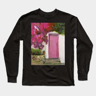 Meditteranean House with Pink Flowers Long Sleeve T-Shirt